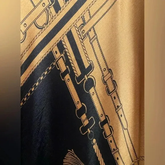 Ann Taylor Navy/Gold Equestrian Midi Silk Satin Feel A-Line Skirt Women’s 2 NWOT