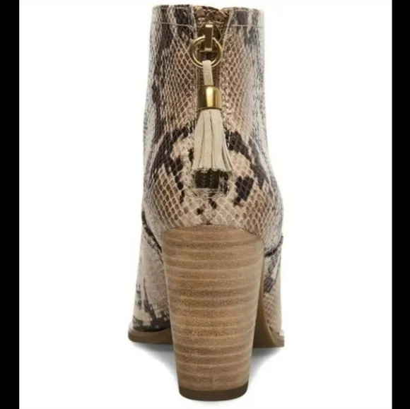 Anne Klein Ankle Boots Tan Cream Reptile Pattern New Fringe Sz 9.5 Niccie 193063