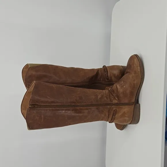 Anthropologie Matisse Lariat Brown Leather Braided Calf Height Riding Boots 8M