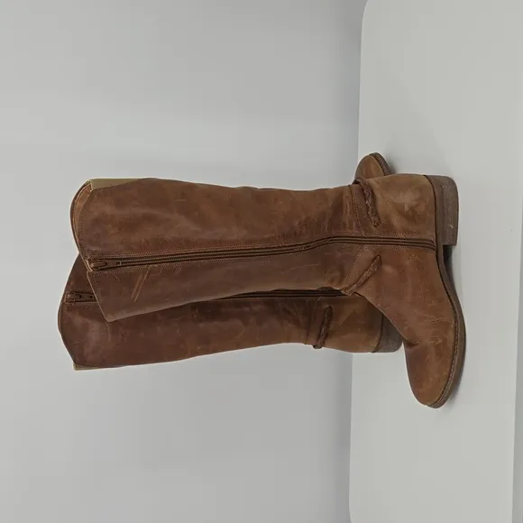 Anthropologie Matisse Lariat Brown Leather Braided Calf Height Riding Boots 8M