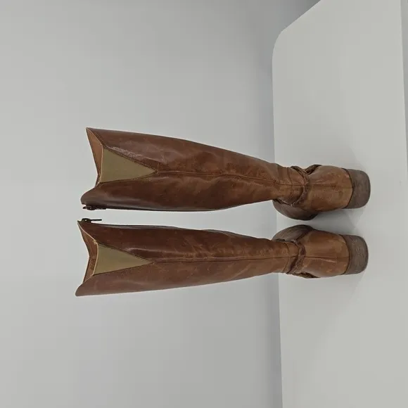 Anthropologie Matisse Lariat Brown Leather Braided Calf Height Riding Boots 8M
