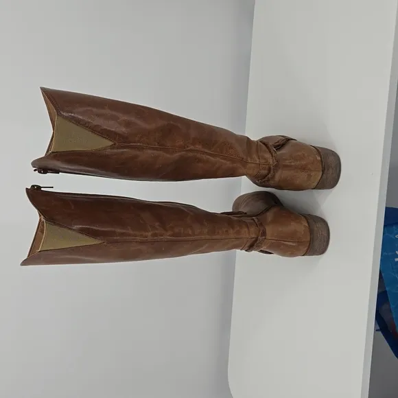 Anthropologie Matisse Lariat Brown Leather Braided Calf Height Riding Boots 8M