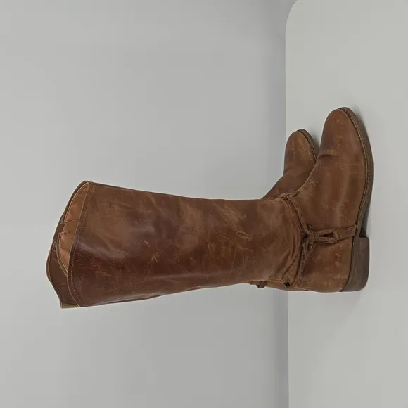 Anthropologie Matisse Lariat Brown Leather Braided Calf Height Riding Boots 8M