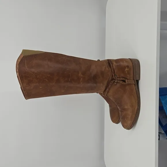 Anthropologie Matisse Lariat Brown Leather Braided Calf Height Riding Boots 8M