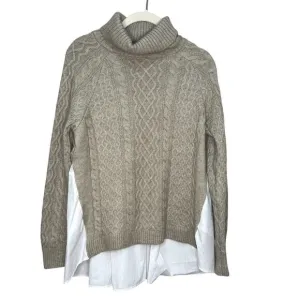 Anthropologie Mixed Media Twofer Turtleneck Cable Sweater Size XS