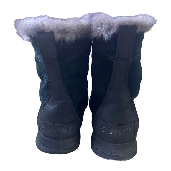 Anthropologie SOREL 7 Joan Explorer Snow Boots Fur Winter Waterproof Suede Black