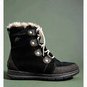 Anthropologie SOREL 7 Joan Explorer Snow Boots Fur Winter Waterproof Suede Black