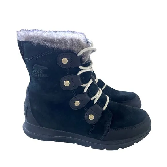 Anthropologie SOREL 7 Joan Explorer Snow Boots Fur Winter Waterproof Suede Black
