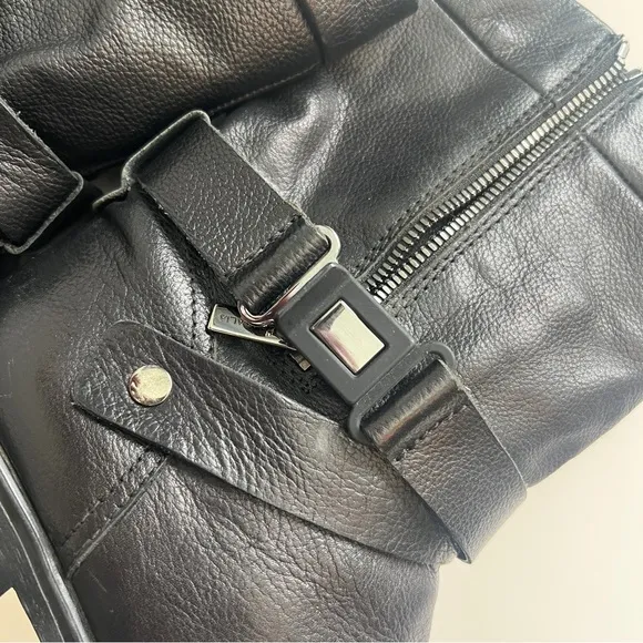 Aquatalia Black Leather Moto Boots, Size 9.5