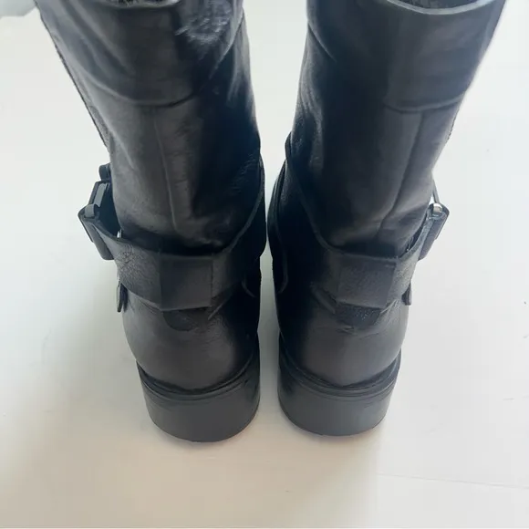 Aquatalia Black Leather Moto Boots, Size 9.5
