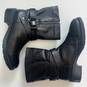 Aquatalia Black Leather Moto Boots, Size 9.5