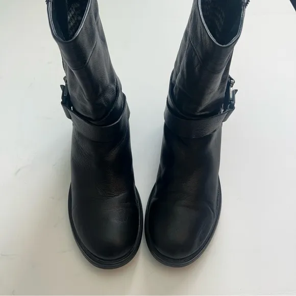 Aquatalia Black Leather Moto Boots, Size 9.5