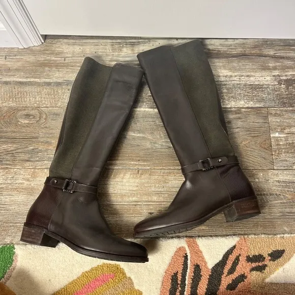 Aquatalia Brown Riding Boots Stretch Buckle Italy Women's 7.5