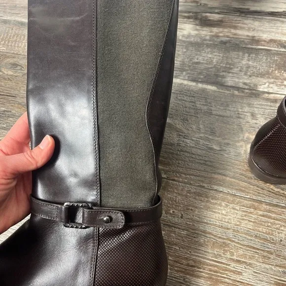 Aquatalia Brown Riding Boots Stretch Buckle Italy Women's 7.5