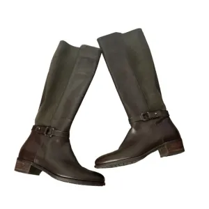 Aquatalia Brown Riding Boots Stretch Buckle Italy Women's 7.5