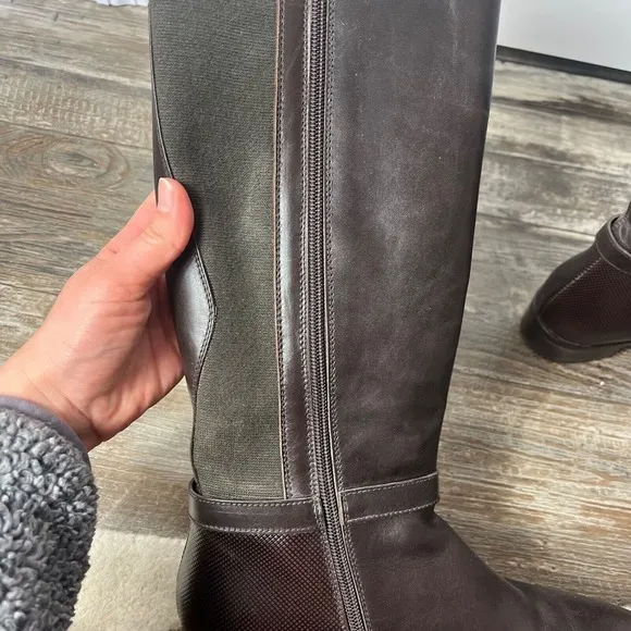 Aquatalia Brown Riding Boots Stretch Buckle Italy Women's 7.5