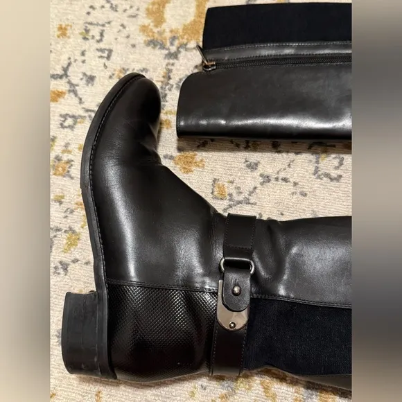 Aquatalia Olita Black Italian Leather Riding Boots Women's Size  8 OR 8.5