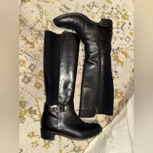 Aquatalia Olita Black Italian Leather Riding Boots Women's Size  8 OR 8.5