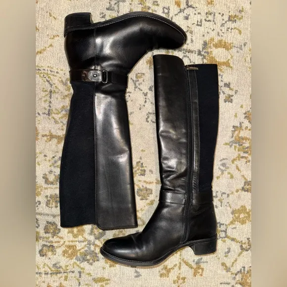 Aquatalia Olita Black Italian Leather Riding Boots Women's Size  8 OR 8.5