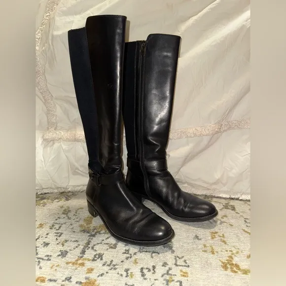 Aquatalia Olita Black Italian Leather Riding Boots Women's Size  8 OR 8.5