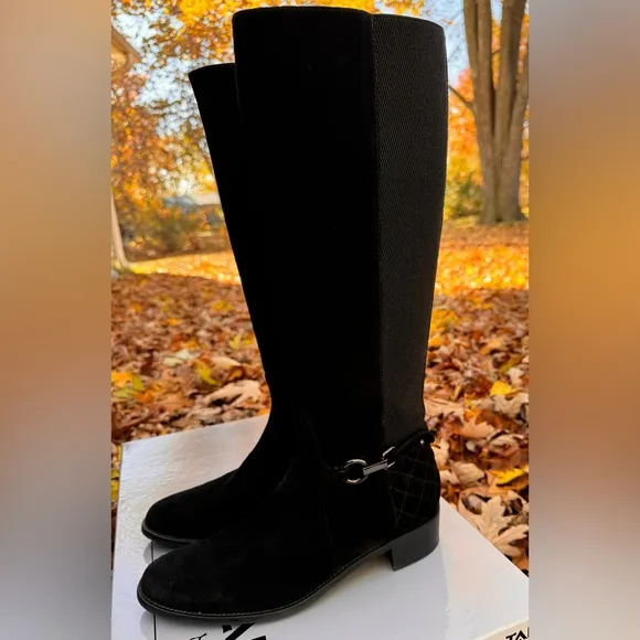 Aquatalia Oralie Black Suede Equestrian Riding Boots Made in Italy Sz 9