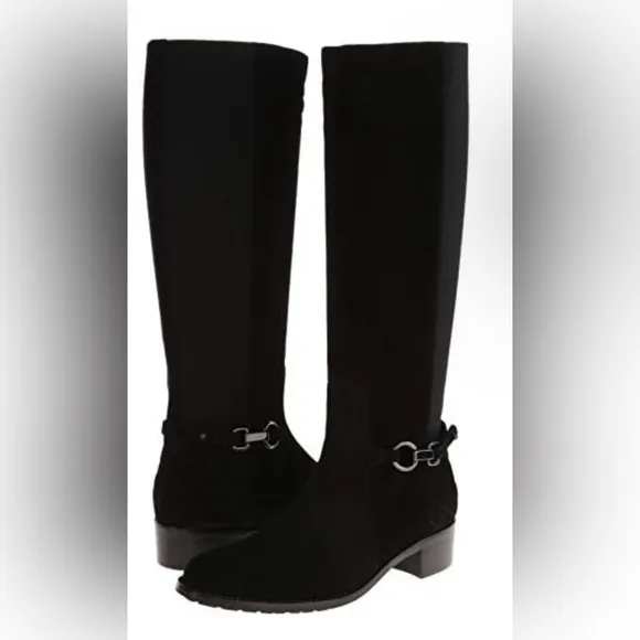 Aquatalia Oralie Black Suede Equestrian Riding Boots Made in Italy Sz 9