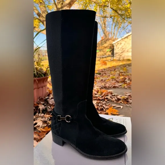 Aquatalia Oralie Black Suede Equestrian Riding Boots Made in Italy Sz 9