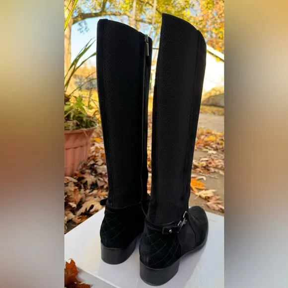 Aquatalia Oralie Black Suede Equestrian Riding Boots Made in Italy Sz 9