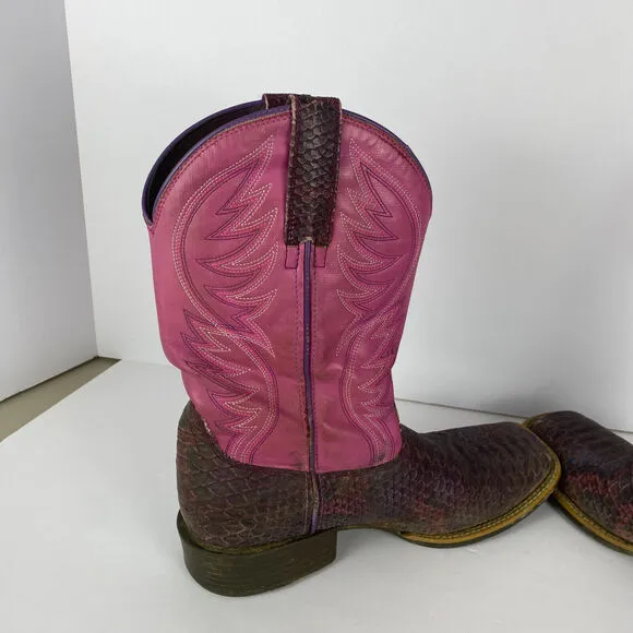 Ariat Boots Sz 6 Leather Snakeskin Python Cowgirl Western Brown Pink Embroidered