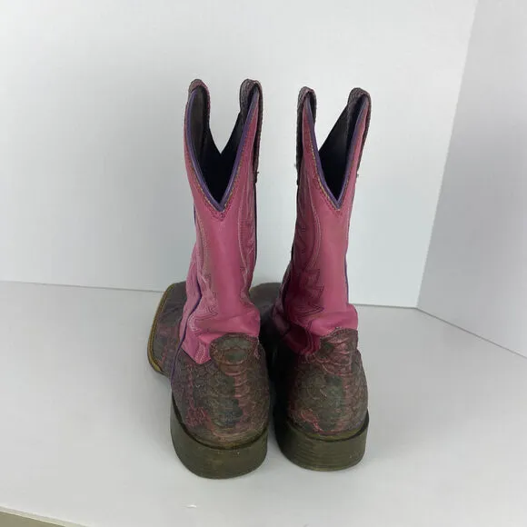 Ariat Boots Sz 6 Leather Snakeskin Python Cowgirl Western Brown Pink Embroidered