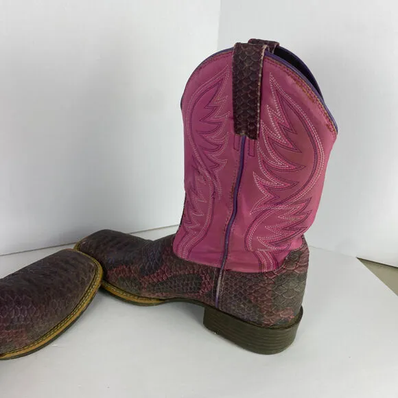 Ariat Boots Sz 6 Leather Snakeskin Python Cowgirl Western Brown Pink Embroidered