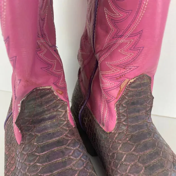 Ariat Boots Sz 6 Leather Snakeskin Python Cowgirl Western Brown Pink Embroidered