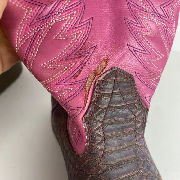 Ariat Boots Sz 6 Leather Snakeskin Python Cowgirl Western Brown Pink Embroidered