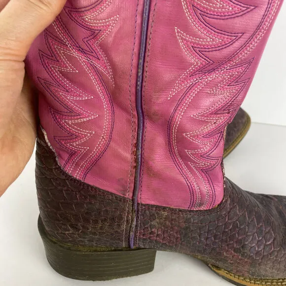 Ariat Boots Sz 6 Leather Snakeskin Python Cowgirl Western Brown Pink Embroidered