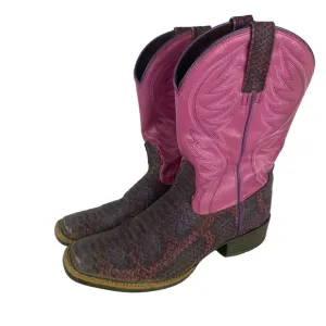 Ariat Boots Sz 6 Leather Snakeskin Python Cowgirl Western Brown Pink Embroidered