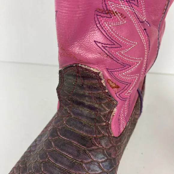 Ariat Boots Sz 6 Leather Snakeskin Python Cowgirl Western Brown Pink Embroidered