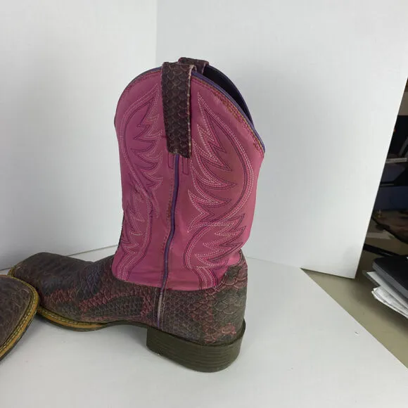 Ariat Boots Sz 6 Leather Snakeskin Python Cowgirl Western Brown Pink Embroidered