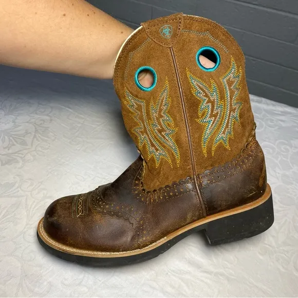 Ariat Fatbaby Cowgirl Sheila Leather Turquoise Cowboy Boots Embroidered Wom 10 B