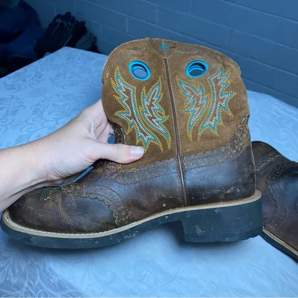 Ariat Fatbaby Cowgirl Sheila Leather Turquoise Cowboy Boots Embroidered Wom 10 B