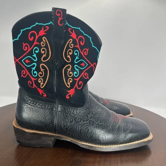 Ariat Fatbaby Women's Boots 9B Black Leather Embroidered Western Shoes 10005879