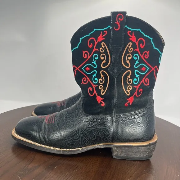 Ariat Fatbaby Women's Boots 9B Black Leather Embroidered Western Shoes 10005879