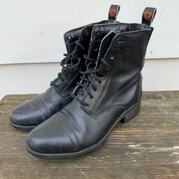 Ariat Heritage 3 Black Lace Up English Equestrian Paddock Leather Boots 7B