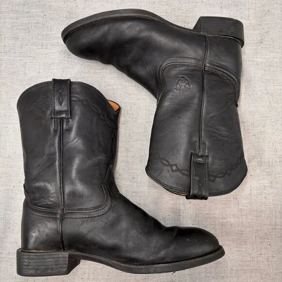 Ariat Heritage Roper Western Boots Black Leather Pull On Cowboy Men's 7 WIDE