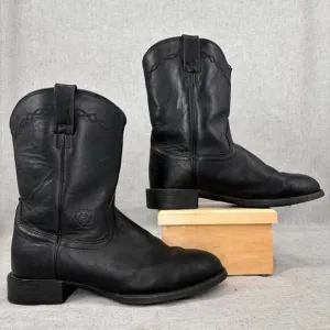 Ariat Heritage Roper Western Boots Black Leather Pull On Cowboy Men's 7 WIDE
