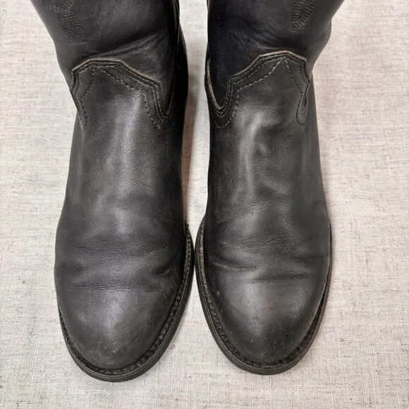 Ariat Heritage Roper Western Boots Black Leather Pull On Cowboy Men's 7 WIDE