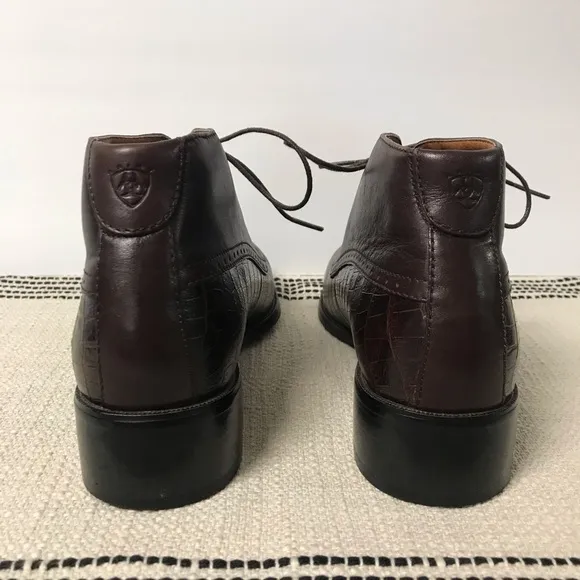 ARIAT / Ladies Brown Leather Croc Print Lace Up Ankle Boots Size 6B