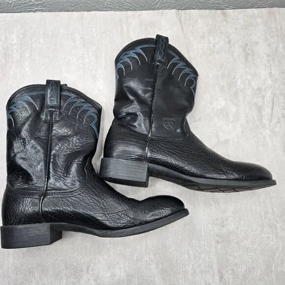 Ariat Mid Calf Western Boots Mens Size 10.5 Black Leather Pull On Cowboy Boot