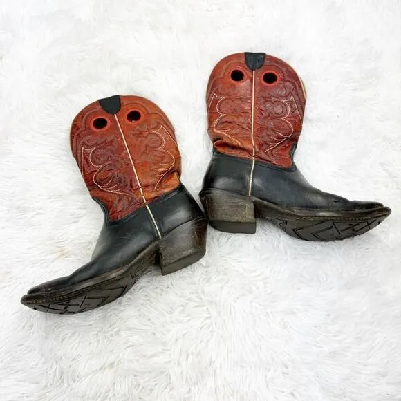 Ariat Square Toe Red &amp; Black Embroidered Leather Western Cowboy Boots