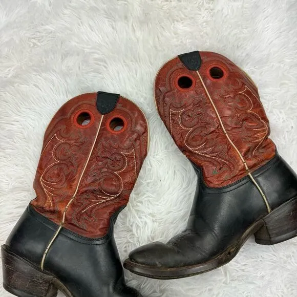 Ariat Square Toe Red &amp; Black Embroidered Leather Western Cowboy Boots