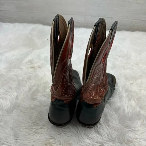 Ariat Square Toe Red &amp; Black Embroidered Leather Western Cowboy Boots